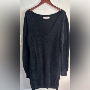 LUBOT Women’s Fall Fashion Dark Gray Deep V-Neck Curvy Sweater Dress size XL